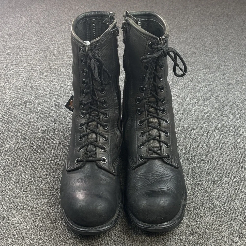 Harley Davidson 98417 Mens 12 Black Leather Side Zip Lace Up Motorcycle Boots
